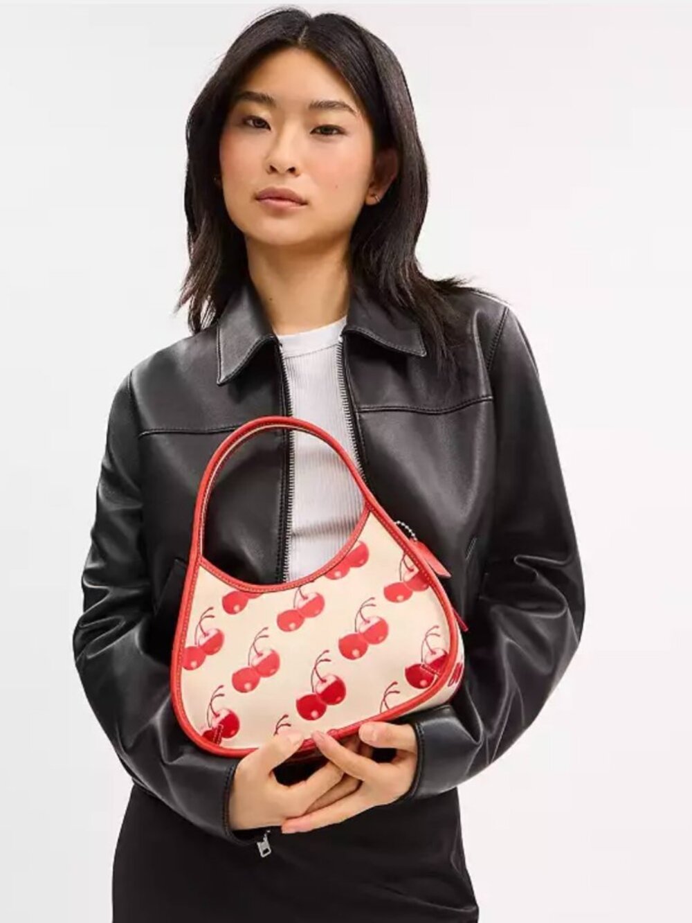 COACH coachtopia ergo bag with cherry print. cloud multi red/white. item # cL754